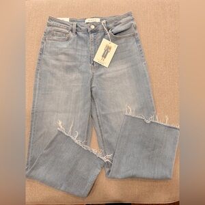KLIQUE B. Super High Rise Wide Leg Jeans —‎ Light Wash Raw Hem — Size 11 NWT